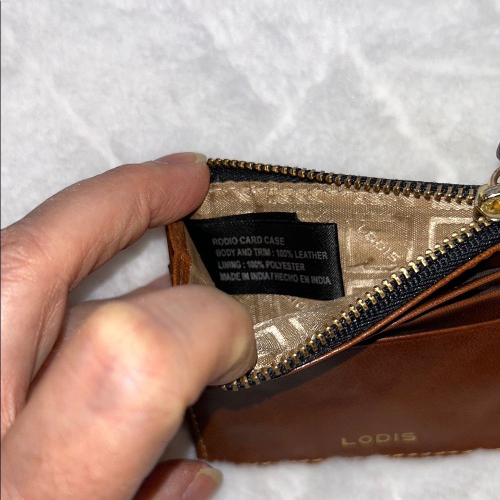 Lodis Brown RFID Leather Zip Card Wallet - Picture 5 of 5